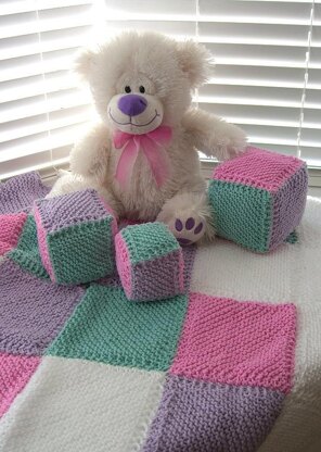 Pram Blanket & Toy Blocks (allsquareknits)