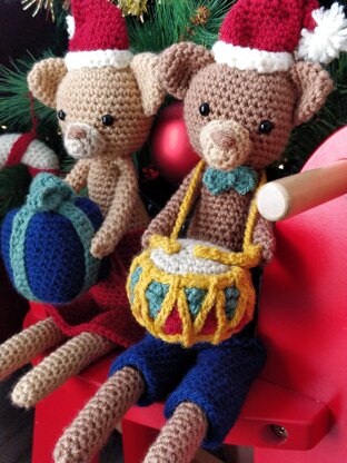 Christmas Bear Benjamin and Bella Drum Gift Crochet Amigurumi pattern