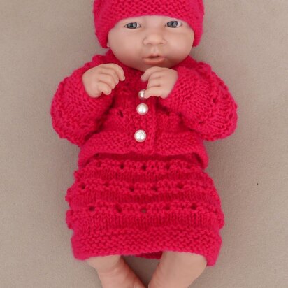 Daniella - doll's cardigan, skirt and beanie