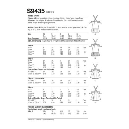 Simplicity Misses' Aprons S9435 - Paper Pattern, Size XS-S-M-L-XL
