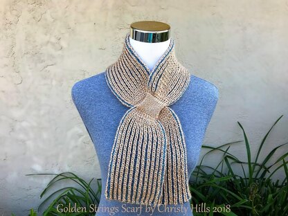 Golden Strings Scarf ( Keyhole / Ascot / Pull-Through / Vintage / Stay On / Brioche Scarf Knitting Pattern )