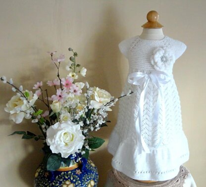 Knitting PATTERN Christening Baby Dress Knitted Flower