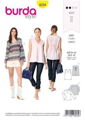 Burda Style Misses' Blouse â€“ Top â€“ V-Neck B6234 - Paper Pattern, Size 8-18