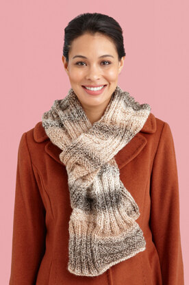 Undulating Rib Scarf in Lion Brand Tweed Stripes - L20056