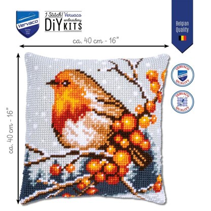 Vervaco Cushion Kit Robin Cross Stitch Kit - 40 x 40 cm / 16in x 16in