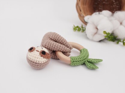 Sloth crochet pattern animal baby rattle teether toy Amigurumi pattern for newborn