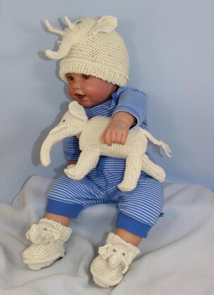 Baby Elephant Toy, Beanie and Booties Set