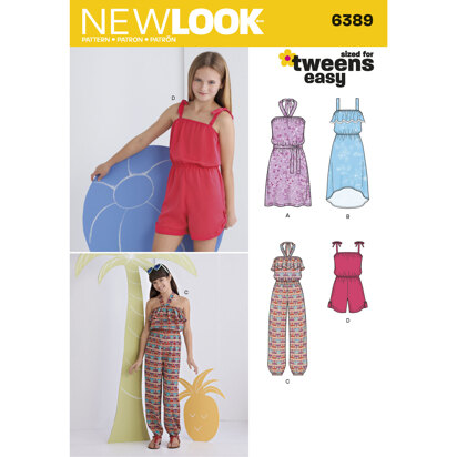 New Look Girls' Easy Jumpsuit, Romper and Dresses 6389 - Paper Pattern, Size A (8-10-12-14-16)