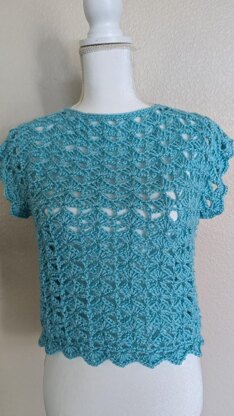 LIGHT AQUA GREEN CROCHET SHELL STITCH TOP