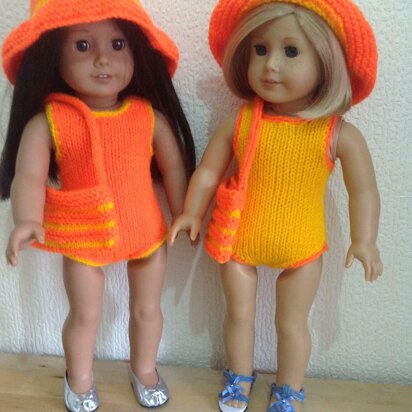 Dolls swimsuit, hat and beach bag