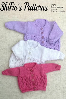 Knitting Pattern for Babies Round Neck Cardigan Preemie - (16") 41cm, 0-3mths - (18") 46cm, 3-6mths - (20") 51cm Chest, Baby Knitting Pattern, Double Knitting, KP572