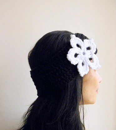 Headband earwarmer with flower