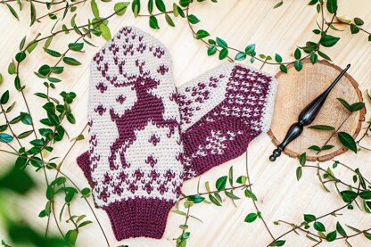 Fair Isle Deer Mittens