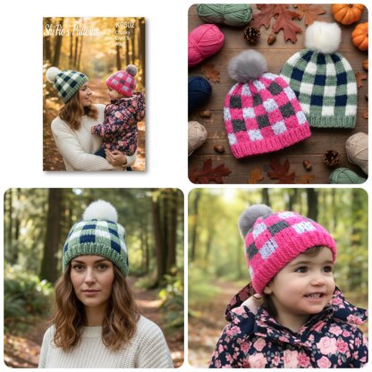 Knitting pattern plaid hat, adult and child #502