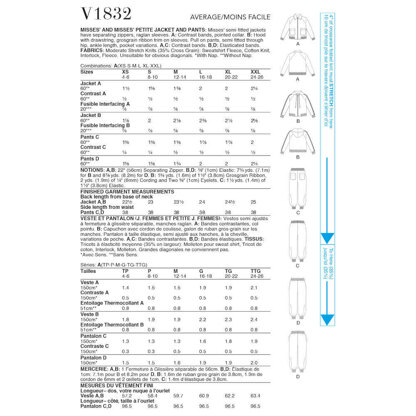 Vogue Misses' and Misses' Petite Jacket and Pants V1832 - Paper Pattern, Size XS-S-M-L-XL-XXL