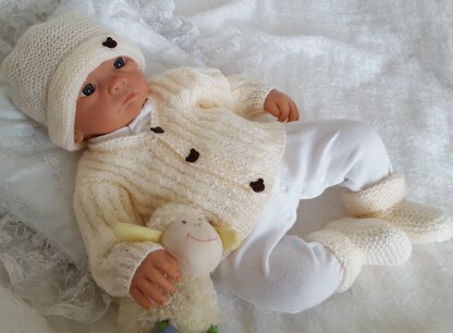 Baby Cardigan Hat & Booties