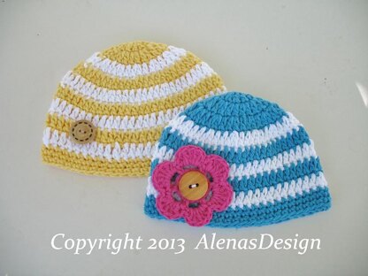 Crochet Stripe Baby Hat with Detachable Flower