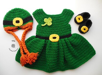 Leprechaun Baby Hat, Dress and Shoes Outfit