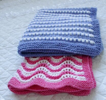 Baby Pram Blanket Knitting Pattern for two sizes 19 X 25 and 27 X 25 inch