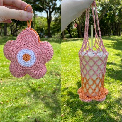 Rainbow Flower Crochet Drink Carrier Bag Charm