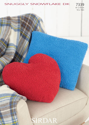 Square and Heart Shaped Cushions in Sirdar Snuggly Snowflake DK - 7339 - Downloadable PDF