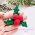 Holly berry ornament crochet pattern, crochet Christmas appliquie, Holly leaf Christmas home decoration crochet, DIY Xmas decor