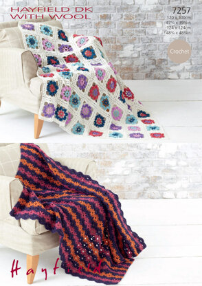 Crocheted Afghan Blankets in Hayfield DK with Wool - 7257 - Downloadable PDF