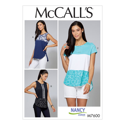 McCall's Misses'/Women's Pullover Tops with Contrast and Sleeve Variations M7600 - Sewing Pattern