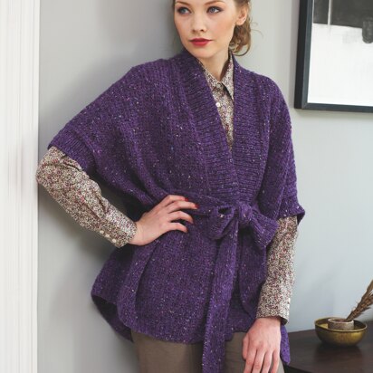 "Belted Coat" - Coat Knitting Pattern For Women in Debbie Bliss Luxury Tweed Aran - TFT04