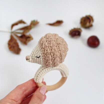 Hedgehog crochet pattern baby rattle toy Amigurumi pattern teether ring