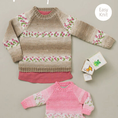 Sweaters with Bell and Rib Edging in Hayfield Baby Blossom Chunky - 4715 - Downloadable PDF