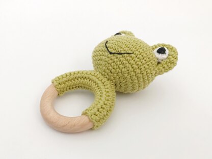 Frog crochet pattern baby rattle Amigurumi teething toy