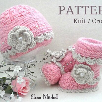 PATTERN Knitting Baby Girl Baby Hat Baby Booties by Elena Mitchell