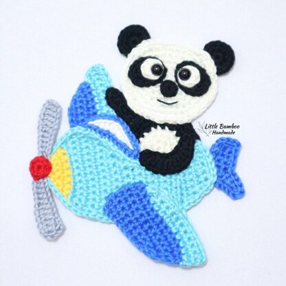 Panda On Aeroplane Applique