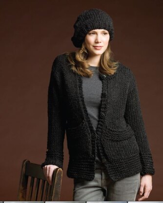 Cardigan With Stitch Detail & Beret in Tahki Yarns Donegal Tweed