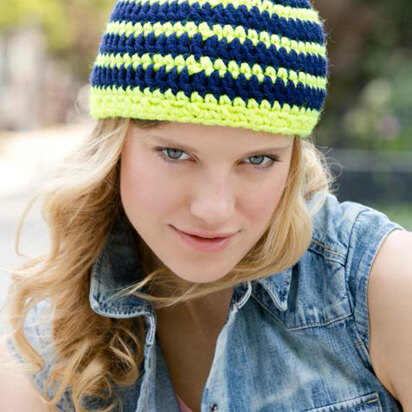 Striking Stripes Hat in Red Heart Heads Up - LW3829 - Downloadable PDF