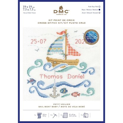 DMC Sail Boat Baby Cross Stitch Kit - 19 x 19cm 