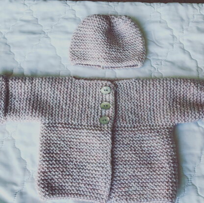 Baby girl pearl pink sideways cardigan and hat