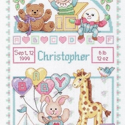 Dimensions For Baby Birth Record Counted Cross Stitch Kit - 10in x 14in (25cm x 36cm)