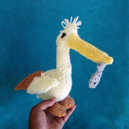 Knitted Pelican just caught a fish