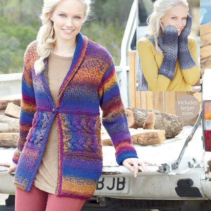 Jacket and Cable Mittens in Hayfield Colour Rich Chunky - 7297 - Downloadable PDF