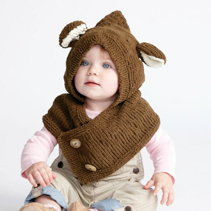 Hooded Knit Bear Cowl in Bernat Baby Blanket Tiny - Downloadable PDF