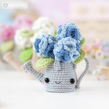 Crochet Flower Pattern Amigurumi Hydrangea in Watering Can Kawaii Amigurumi Pattern by AradiyaToys (Olka Novytska) flowers in pots ebook tutorial PDF file