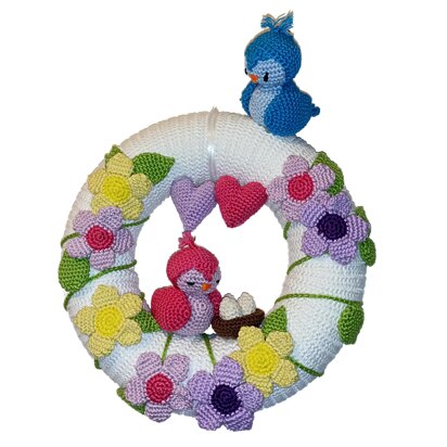 Crochet door wreath with flowers for spring