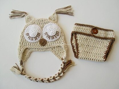 Owl Baby Hat and Diaper CoverSet