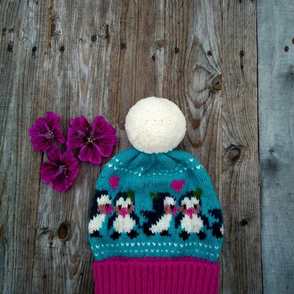 Kissing penguins hat - knitting pattern