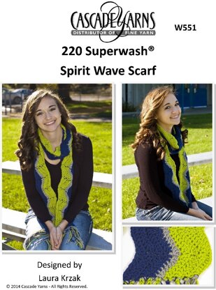 Spirit Wave Scarf in Cascade 220 Superwash - W551