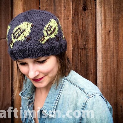 Bird Patterned Knit Hat - knitting pattern