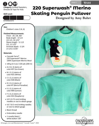 Skating Penguin Pullover in Cascade Yarns 220 Superwash Merino - W644 - Downloadable PDF