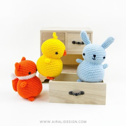 Chubby friends: bunny, chick and fox